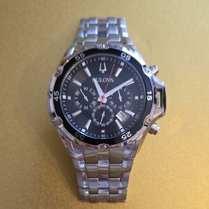 Bulova Silver Bracelet Watch with Black Dial